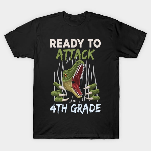 Dinosaur Kids Ready To Attack 4th Grade Boys Back To School T-Shirt by kateeleone97023